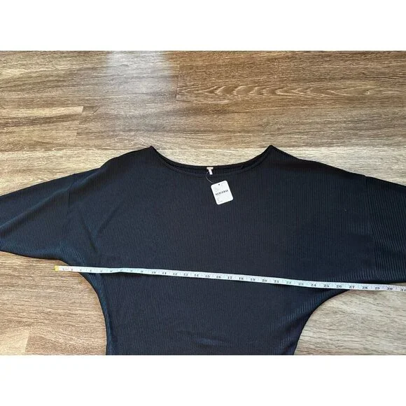 Free People NWT Ribbed Maxi Long Sleeve Black High Low Dress Size Large - Picture 4 of 8